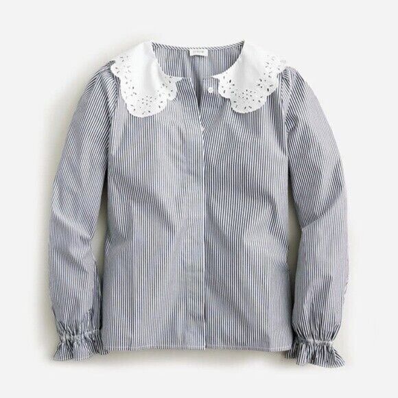 J.Crew Lace-Eyelet Collar Poplin Blouse Size L - Picture 10 of 12
